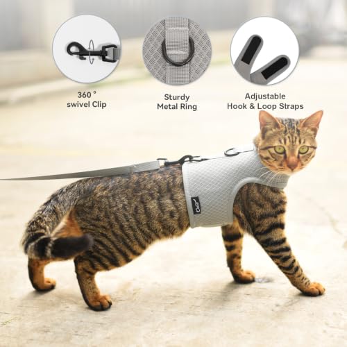 Cat Harness and Leash Set for Walking Escape Proof (Grey / M 5.5-9 lbs)