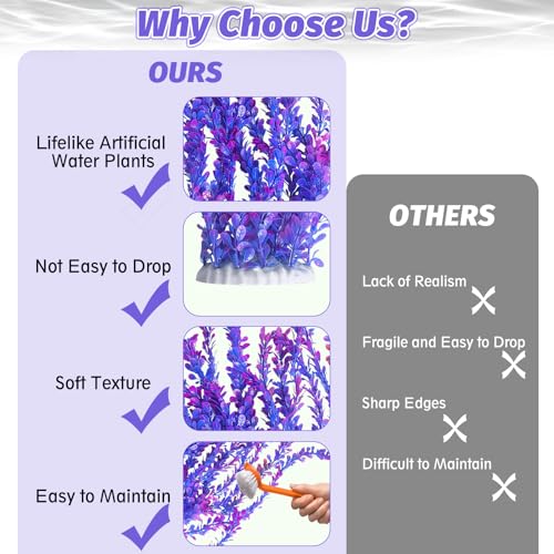 Aquarium Plastic Plants Aquarium Decor Artificial Fish Tank Plants (Purple（style B）)