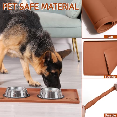 Silicone Cat & Dog Food Mat for Floors Waterproof (Brown / 22''×14'')