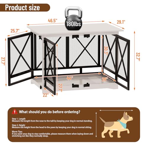 48IN Dog Crate Furniture (White / 36.0"L x 27.5"W x 47.2"H)