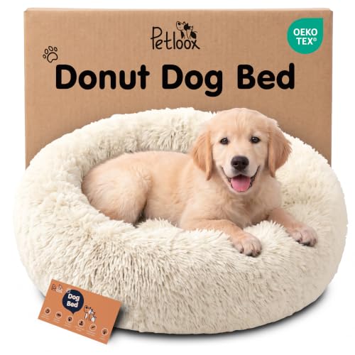 Calming Donut Dog Bed for Small Dogs (Cream White / Small (23"L x 23"W x 8"Th))