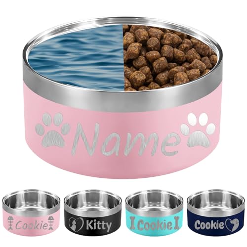 Custom Dog Bowl Personalized Dog Bowls with Name Stainless Steel Non (Pink / 32 oz (2.8x6.4in))