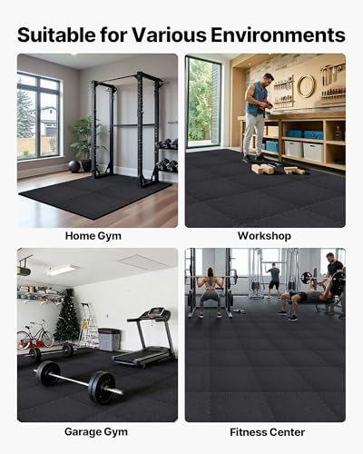 0.79Inch 48sq.ft 12 Tiles Gym Flooring for Home Gym (Black & Grey / 24"L x 24"W x 0.8"Th)