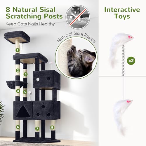 Extra Large Cat Tower for Big Cats 20 lbs (81 inch / Dark Grey)