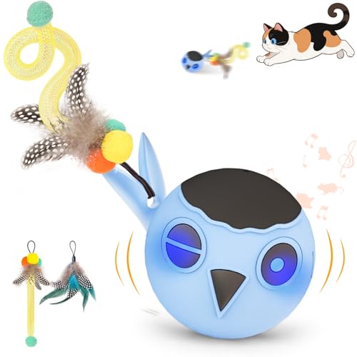 Cat Ball Toy Upgraded Smart Motion Sensor Moving Ball with 3 Speed Modes & 4 Sounds (Blue)