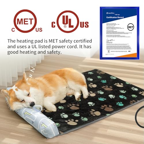 Cat Heating Pad 17x13 in with Smart Thermostat Switch and Power Line Protection Tube (Black / 17 x 13 in)