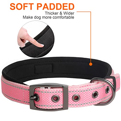 Heavy Duty Dog Collar for Medium Dogs with Metal Belt Buckle (Medium(14.5"-19") / Pink)