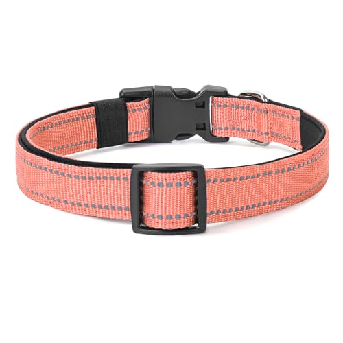 Reflective Dog Collar (Coral / XS:width 5/8"neck 8-10.5")