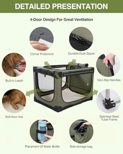 30 x 21 x 21 Inch Collapsible Soft Dog Crate for Dogs Up to 50 lbs (30.0"L x 21.0"W x 21.0"H / Green)