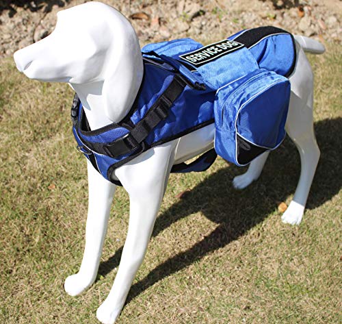 Dog Vest Harnesses with Saddlebag Backpack for Camping & Travel (S / Blue)