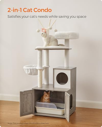 Cat Tree with Litter Box Enclosure (Greige)