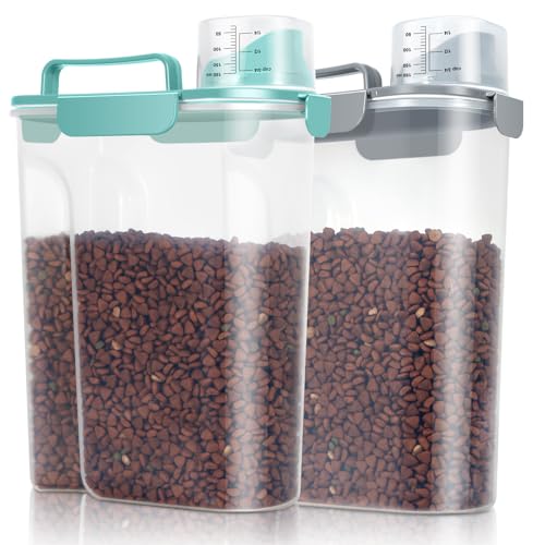 Pet Dog Cat Food Storage Containers 2 Pack 10 to 14 Lbs (Cyan&Grey / 6 Qt -2 Pack)