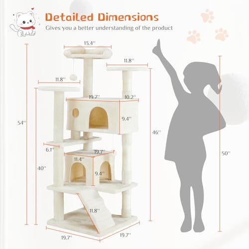 54 inch Cat Tree Tower with Scratching Posts (Beige / 54*20*20IN)
