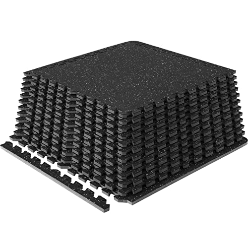 0.56Inch 48sq.ft 12 Tiles Gym Flooring for Home Gym (Black & Grey / 25"L x 25"W x 0.56"Th)