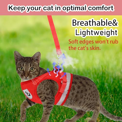 Cat Harness and Leash Set (S (Chest: 9" - 11") / Red)
