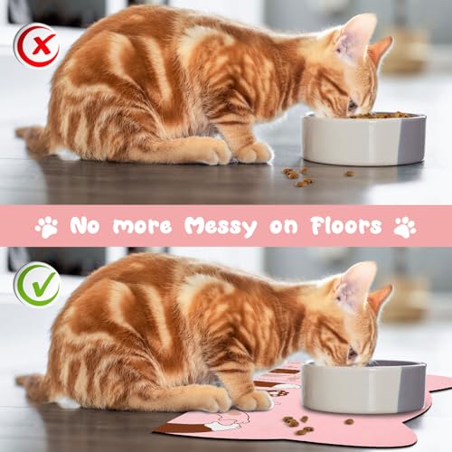 Cat Food Mats for Floor (Pink / 23.6"L x 13.7"W)