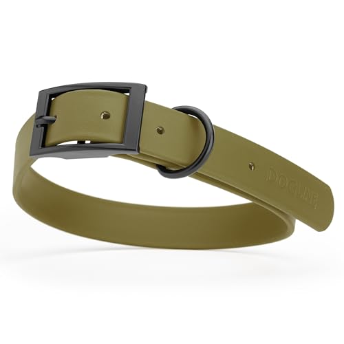 Biothane Waterproof Dog Collar Strong Coated Nylon Webbing with Black Hardware Odor (W1" x L18-22" / Olive Drab Green)