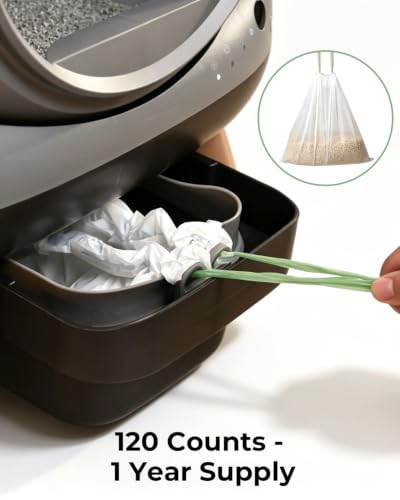 120 Count Drawstring Cat Litter Bags 21.6"×11" (White-Blue)