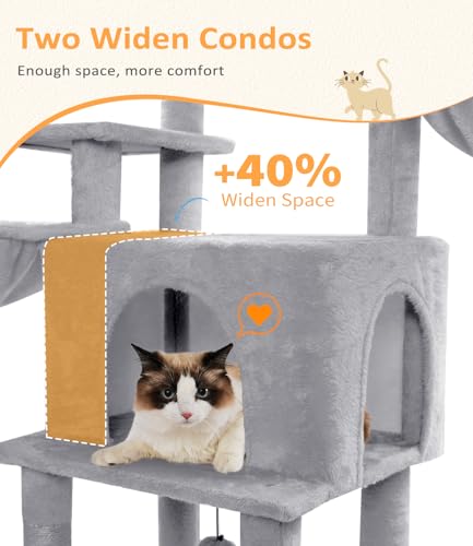 68" Multi Level Large Cat Tree Tower for Indoor Cats (Light Grey)