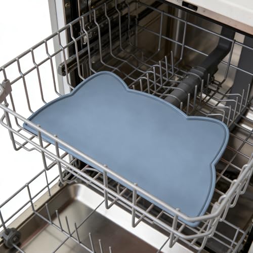 Cat Food Mat Silicone Non Slip Dog Bowl Mat Waterproof Cat Feeding Mat Stop Food Spills and Water Messes Out to Floor Pet Food Mat (Stone Blue / 24"L x 14"W)