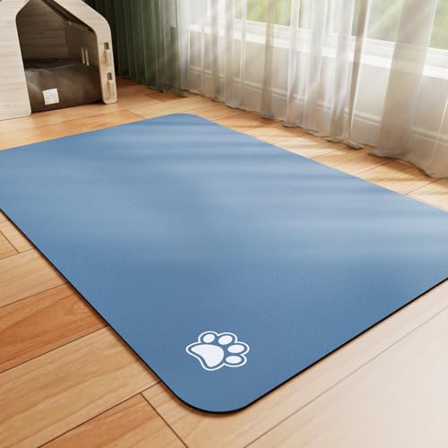 Dog Food Mat Absorbent Cat Mat for Food and Water (Paw Blue / 19"L x 12"W)