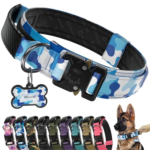 Premium Tactical Dog Collar (Blue Camo / M: Fits Neck 14.5"-18.5")