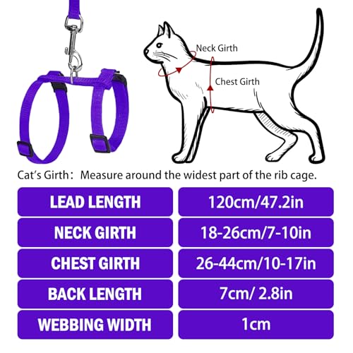 Adjustable Cat Harness and Leash Set Escape Proof Kitten Strap Collar for Walking Travel (Small / Purple)