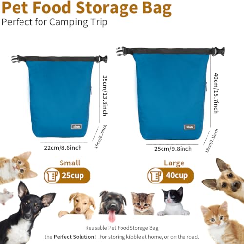 Pet Food Storage Bag Travel Dog Food Container 2PCS Collapsible Dog Travel Bowls and Zipper Side (Blue / 12L)