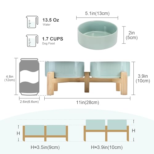 Elevated Dog Bowls Ceramic (5.1 in - 1.7 cups / Light Green)