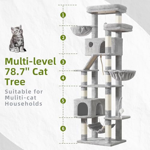 Tall Cat Tree Tower for for Multiple Cats (78.7 inch / Light gray)