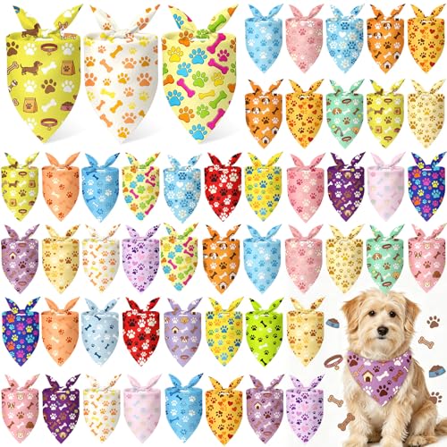 100 Pcs Pastel Paw Prints Dog Bandanas Bulk (25.6 x 17.7 x 17.7 Inch / Pastel Paw Print)