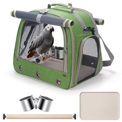 Bird Carrier Parrot Travel Cage with Perch (Green)