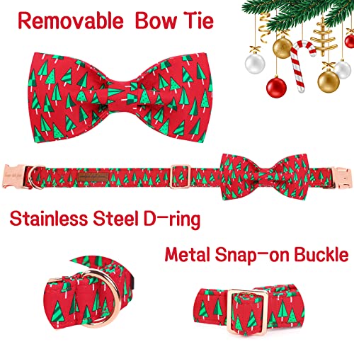 Christmas Dog Collar with Bow Best Winter for Small Medium Large Dogs (Large / Tree-Christmas)