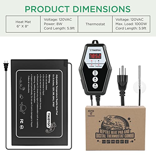 Reptile Heating Pad and Digital Thermostat Combo Set (1 Pack-6" X 8")