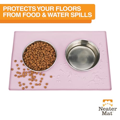 Neater Mat Pet Mats for Food and Water (32"L x 24"W / Light Pink)