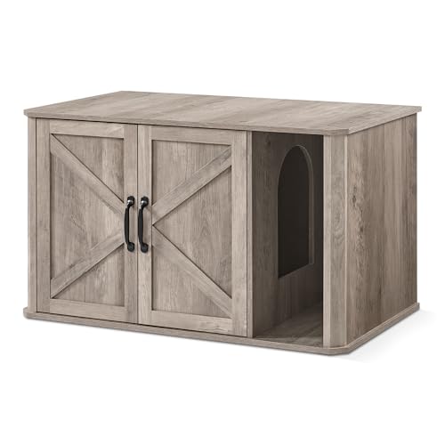 Double Cat Litter Box Enclosure for 2 Cats (Heather Griege / L (33.5"L x 19"W x 19.5"H))