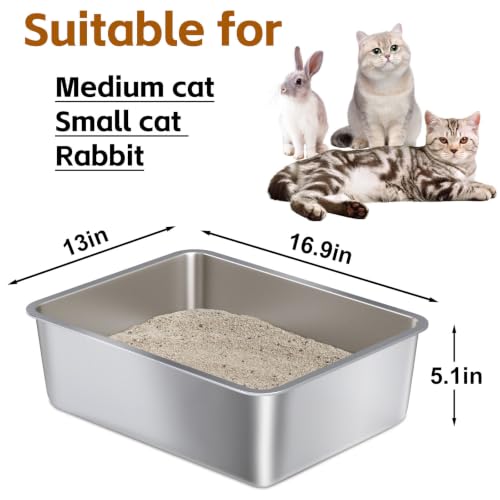 Stainless Steel Litter Box Medium for Cats (M-17×13×5.1")