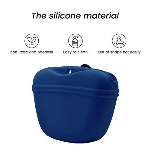 Silicone Dog Treat Pouch with Clicker Magnetic Closure Secure Clip (1 Pack / Navy blue)