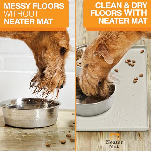 Neater Mat Pet Mats for Food and Water (16"L x 10"W / Cream)