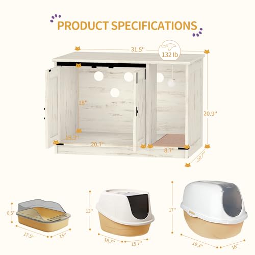 Cat Litter Box Enclosure (31.5"L x 19.7"W x 20.9"H / White)