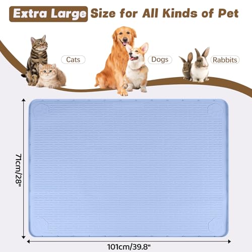Cat Food Mat Extra Large Silicone Pet Bowl Mat 40''x28'' (Blue / 40"L x 28"W)
