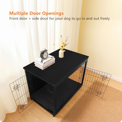 38.5" XL Dog Crate Furniture with Cushion (Black / 38.5"L x 25.6"W x 26.8"H)
