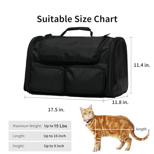 Cat Carrier Airline Approved Dog Carrier with Rollable Cover (Black)