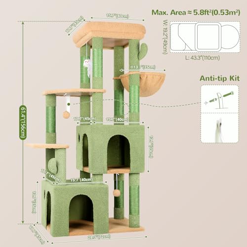 Heavy Duty Cactus Cat Trees for Big Cats Maine Coon (Cactus / 61inch)