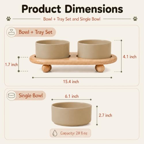 Raised Cat Bowl 5.1” Elevated Ceramic Cat Food and Water Bowl Set (Greige)