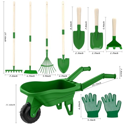 Kids Gardening Tools Outdoor Toys Set Backyard Play with Wheelbarrow Educational STEM Learning Pretend Toys Outdoor Indoor for Toddlers Kids Boys Girls (Green2)