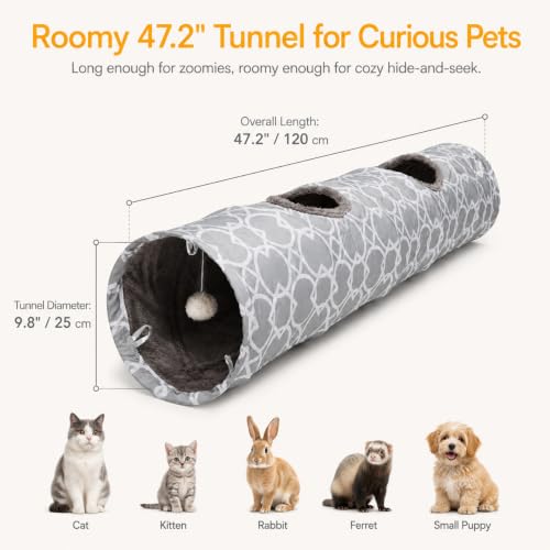 Geometric Straight Cat Tunnel with Plush Inside (Large Straight Tunnel)