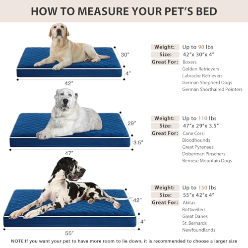 Orthopedic Waterproof Extra Large Senior Dogs Bed for Comfy Sleep (Blue / 42"L x 30"W x 4"Th)