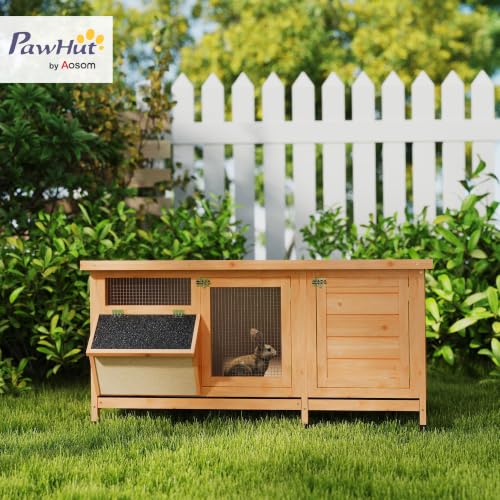 Wooden Rabbit Hutch Bunny Hutch Cage Guinea Pig with Waterproof Roof (Yellow)