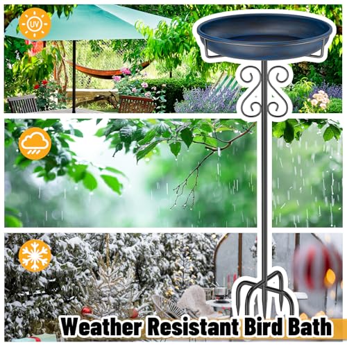 Metal Bird Bath for Outside (Vintage Blue)